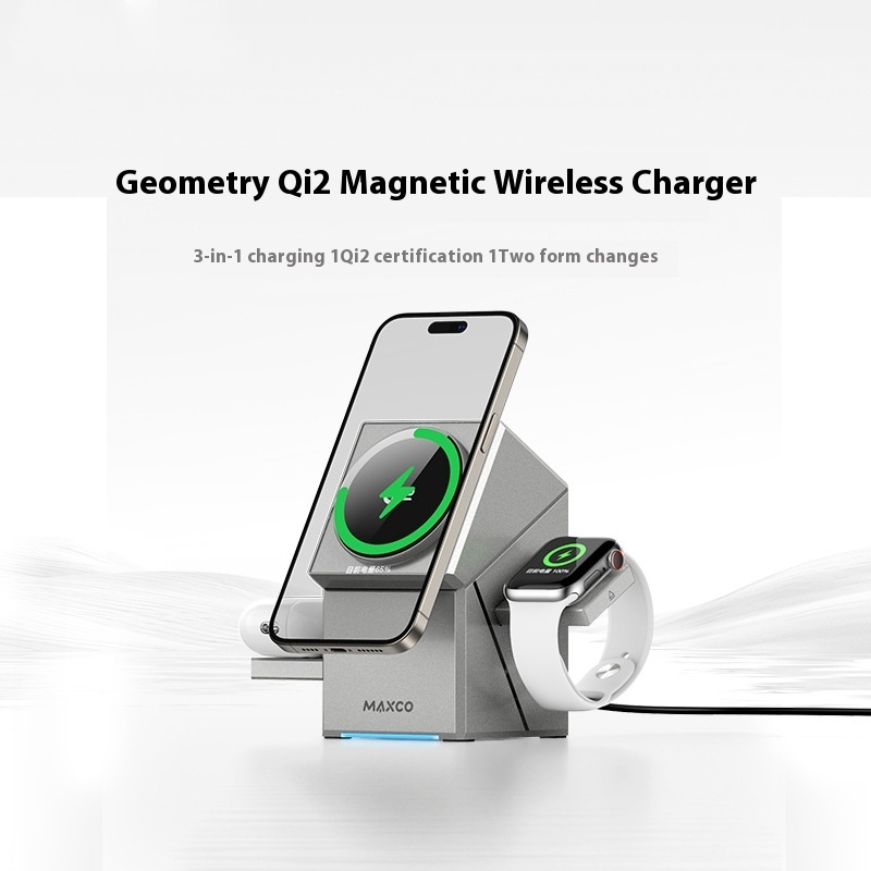 Qi2 Magnetic Touch Rotating Wireless Charger — 3-in-1 Charging Station